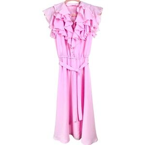 Pink sheer flowy dress, XS-S, Romantic Ruffles, Feminine Whimsy Vintage Vibe